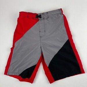 OP Swim Trunks Boys Medium 8 Red Gray Striped